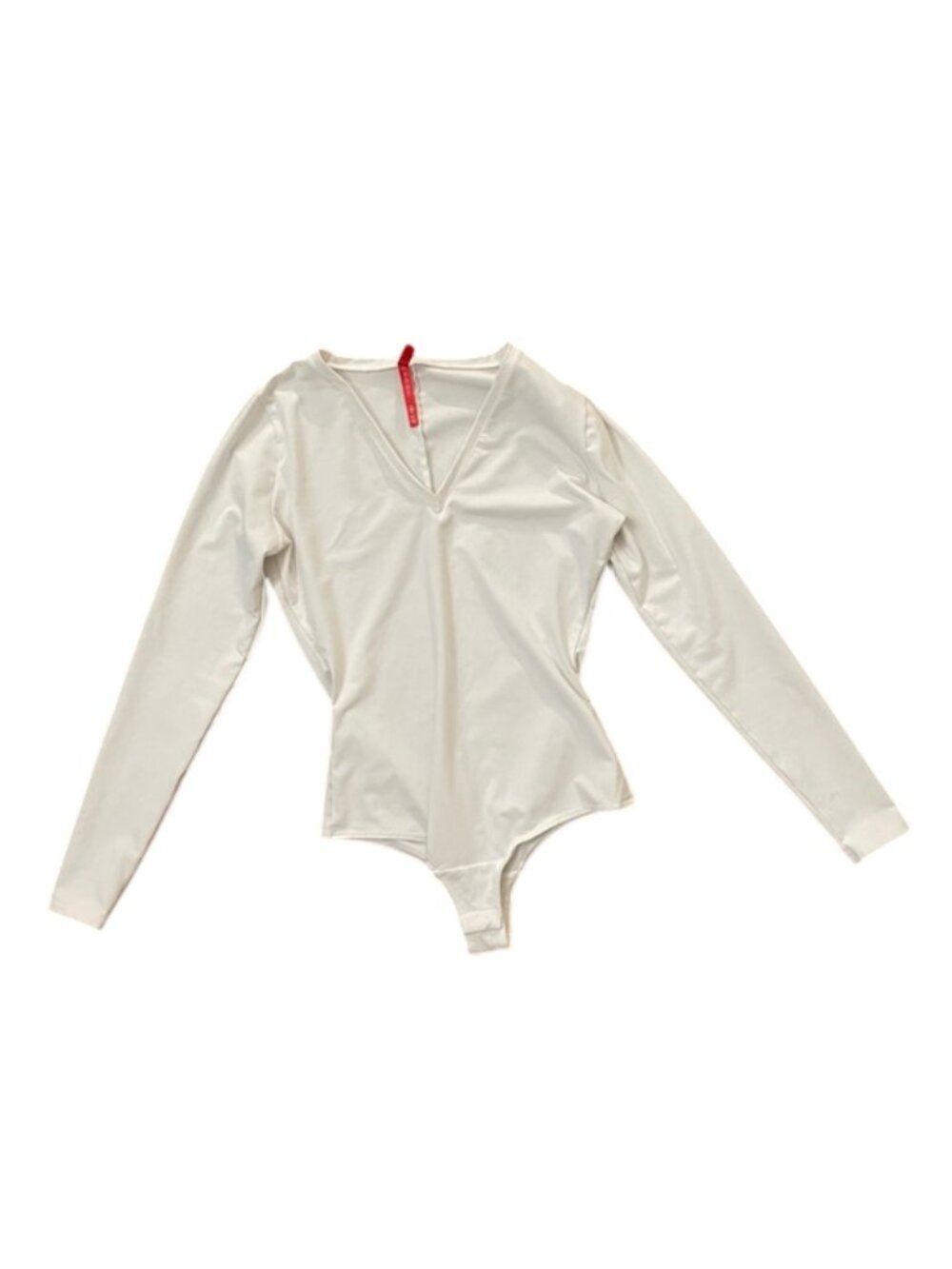 SPANX White V-Neck Long Sleeve Bodysuit Size Small Shaping Snap Closure